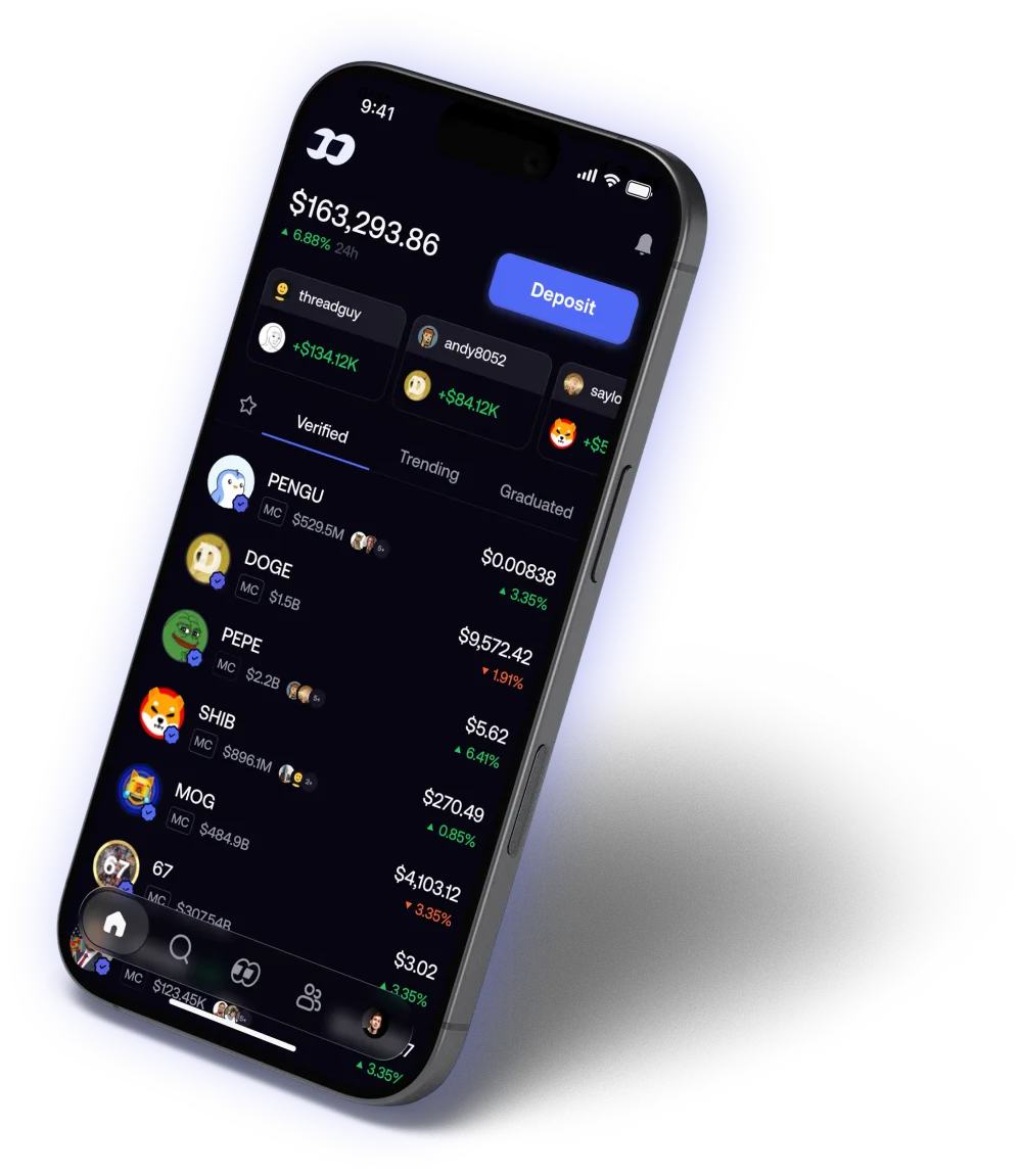 fomo's app on a phone, showing the Deposit button on the home screen